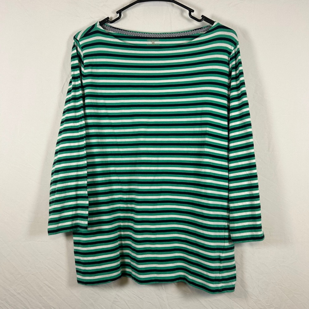 Jones New York Sport Green Navy Striped Boat Neck 3/4‎ Sleeve Top XL Womens